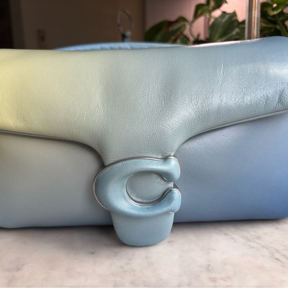 Blue Leather Shoulder Bag with C Logo Accent